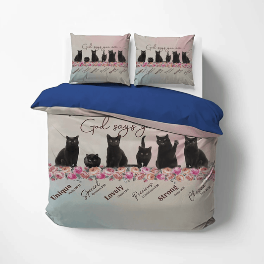 Black Cat Nsn Transparent Soft Duvet Cover Set, Happy Black Cat King Size Bedding Set, Black Cat God Says You Are Bedding Set, Gifts for God