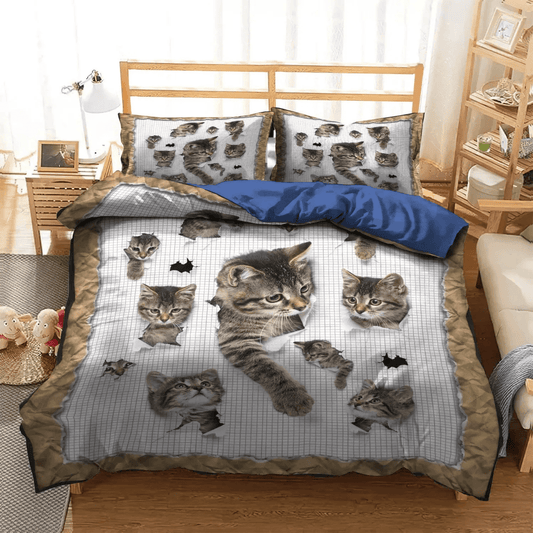 Cat King Size Bedding Set, Cat Paw Soft Duvet Cover Set, Its Fun Bedding set, Cat Tracks Queen Size Bedding Set, Cat Funny Bedding Set, Gifts for Cat