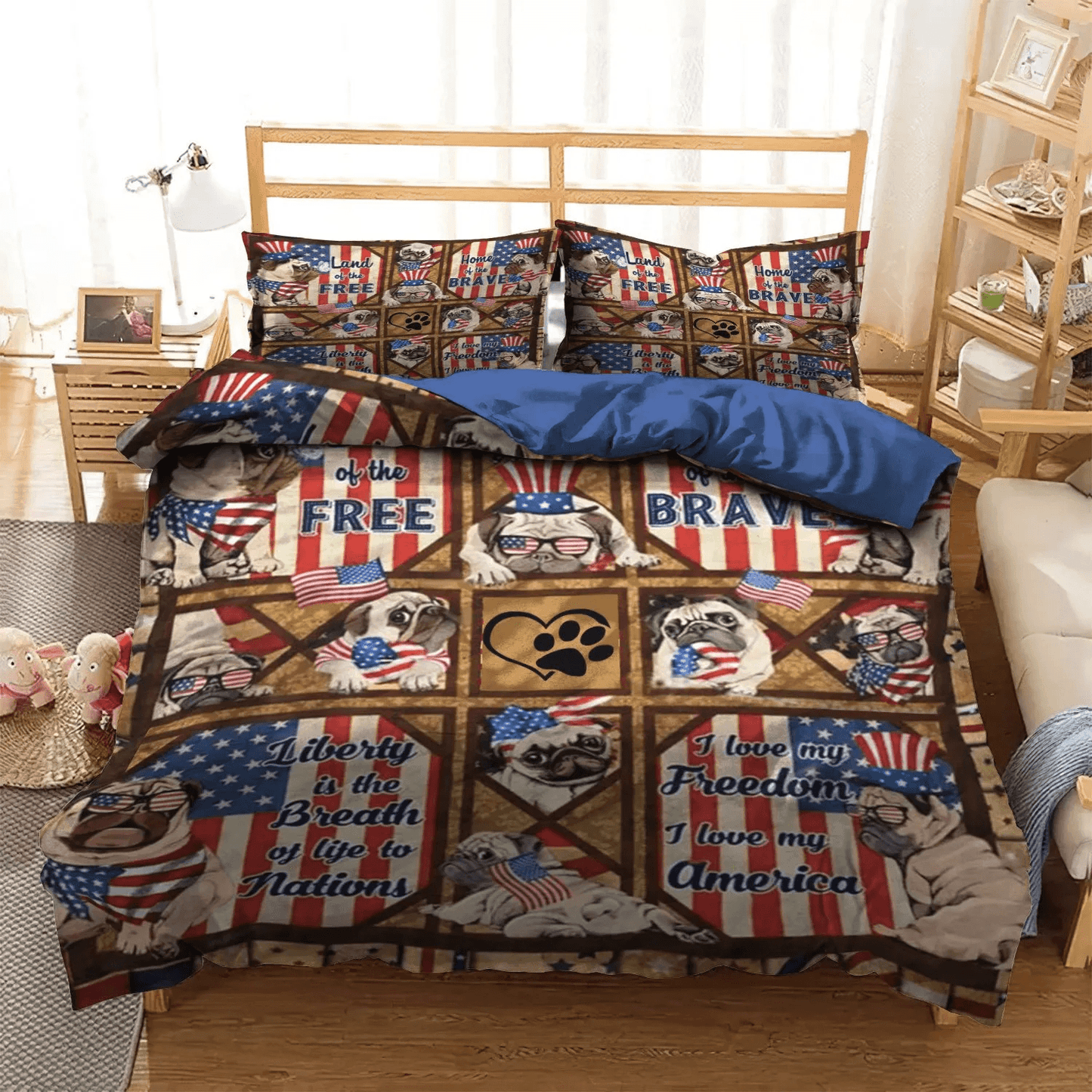 Cute Pug Soft Duvet Cover Set, Funny Pug Dog Queen Size Bedding Set, Doggo Bedding set, Pug Dog Bedding Set, Gifts for Pug