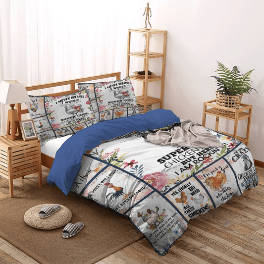 Chicken Mom Queen Size Bedding Set, Chicken Farmer Soft Duvet Cover Set, Chicken Dandel Bedding set, Chicken Lady Bedding Set, Gifts for Chicken