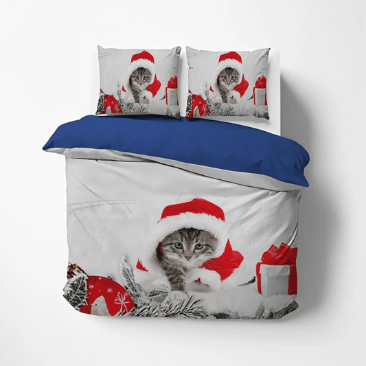 Cat Queen Size Bedding Set, Elephant Walk Vintage Soft Duvet Cover Set, Cat Walk On Snow LTTL Bedding Set, Gifts for Cat