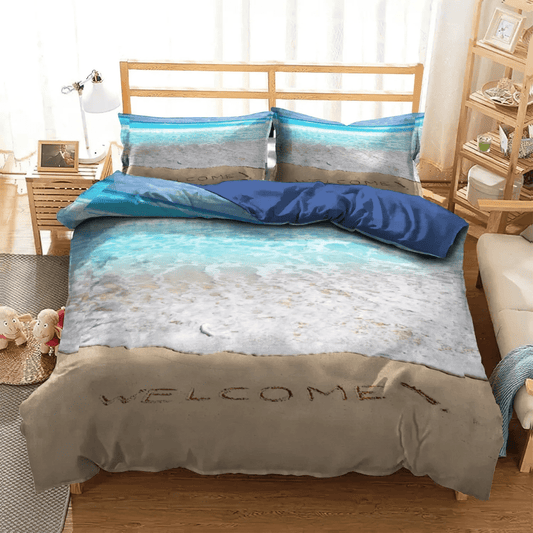 Beach Soft Duvet Cover Set, Shark Surfer Beach Summer Vacation King Size Bedding Set, Beach Bedding Set, Gifts for Beach