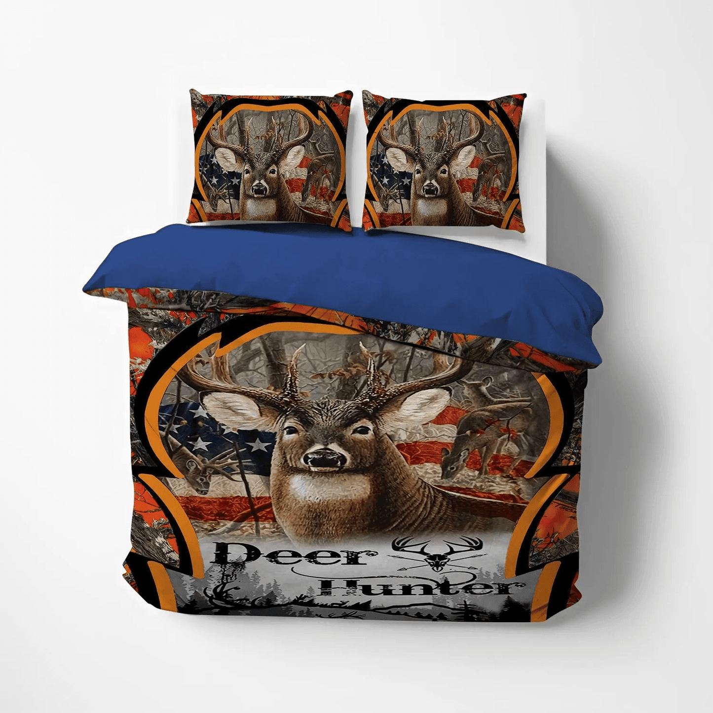 A Righteous Man Goes Hunting Soft Duvet Cover Set, American Flag Deer Hunting King Size Bedding Set, Deer Hunting DKN Bedding Set, Gifts for Hunting