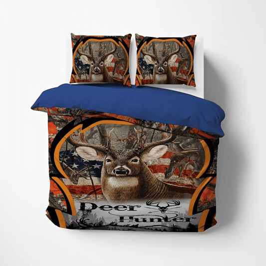 A Righteous Man Goes Hunting Soft Duvet Cover Set, American Flag Deer Hunting King Size Bedding Set, Deer Hunting DKN Bedding Set, Gifts for Hunting