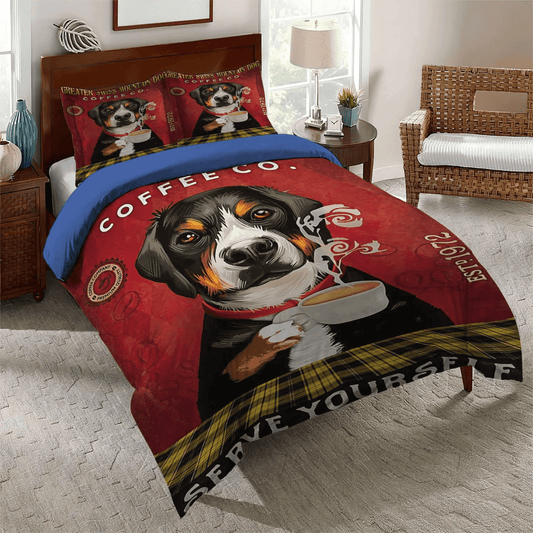 Greater Swiss Mountain Soft Duvet Cover Set, Greater Swiss Mountain Dog Bedding set, Greater Swiss Mountain Coffee Bedding Set, Gifts for Coffee