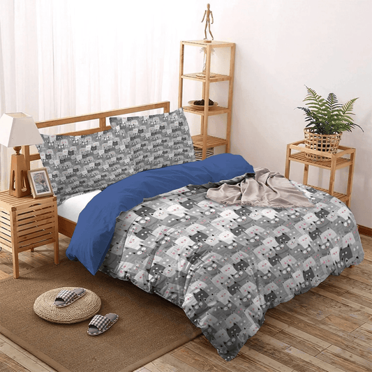 Gray Wolves King Size Bedding Set, Gray Soft Duvet Cover Set, Cat Paw Bedding set, Gray Cats NHM Bedding Set, Gifts for Gray