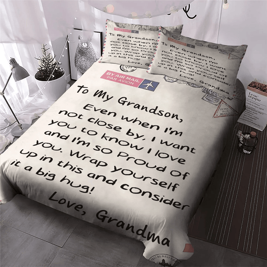 Grandson Artist Bedding set, Letter Name Soft Duvet Cover Set, Letter Grandma To My Grandson Bedding Set, Gifts for Grandmother