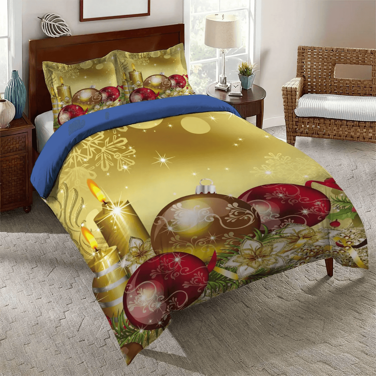 Personalized 3-piece Duvet Cover Bedding Set Golden Retriever Dog Queen Size Bedding Set, Christmas King Size Bedding Set, Christmas Candles Golden Bedding Set, Gifts for Christmas