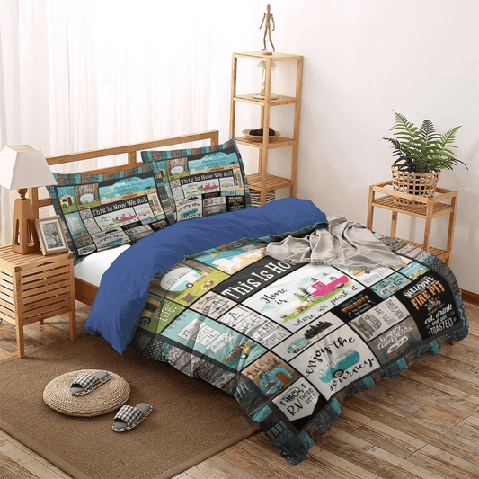 Camping Soft Duvet Cover Set, Camping Matching Queen Size Bedding Set, Family Camping Bedding set, Camping VerNDC Bedding Set, Gifts for Camping