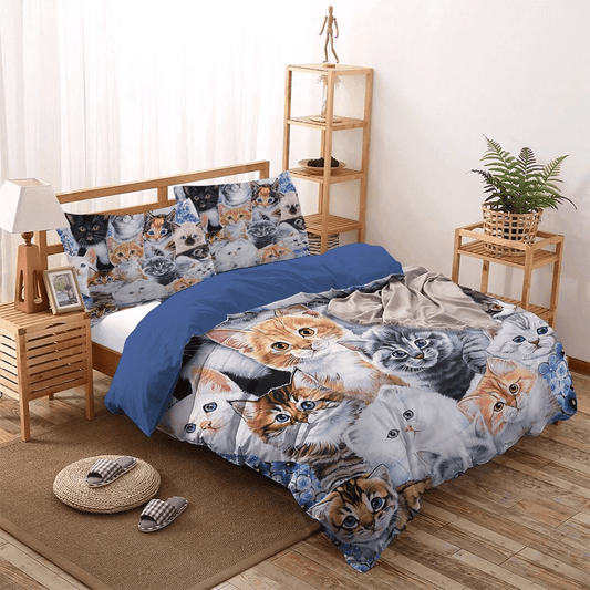 Cat Bedding set, Cat Paw King Size Bedding Set, Cat Tracks Soft Duvet Cover Set, Cats Bedding Set, Gifts for Cat