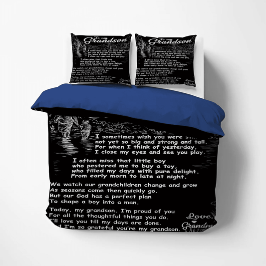 Grandson Artist Soft Duvet Cover Set, Grandson Wordmark King Size Bedding Set, Family To My Grandson From Grandma Bedding Set, Gifts for Grandson