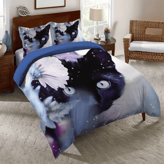 Halloween Black Cat Spiral Bedding set, Black Cat Soft Duvet Cover Set, Black Cat Bedding Set, Gifts for Black Cat