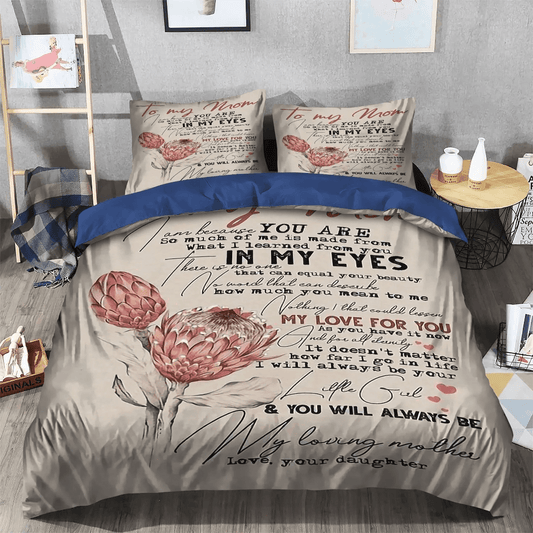 Flower Soft Duvet Cover Set, Mother Mother Queen Size Bedding Set, Protea Flower To My Mom Love Your Daughter Bedding Set, Gifts for Mother