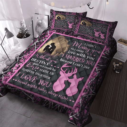 Funny Hunting Soft Duvet Cover Set, Special Pink Elephant Queen Size Bedding Set, Hunting Forever Together Pink Camo Bedding Set, Gifts for Camo