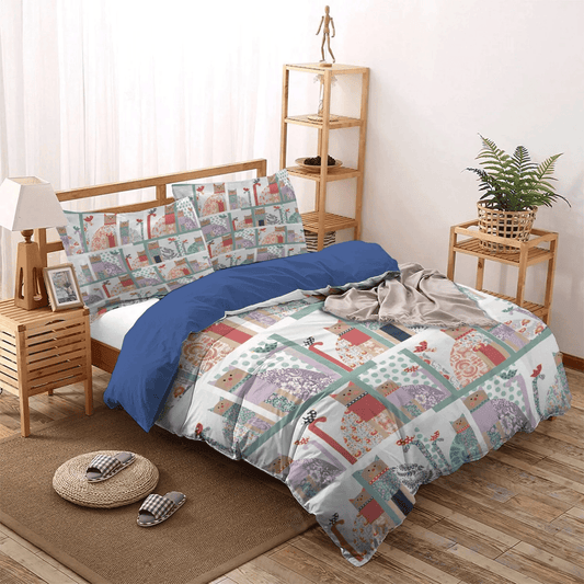 Bird Text Queen Size Bedding Set, Cat Tracks Soft Duvet Cover Set, Cat Paw King Size Bedding Set, Cat And Bird Bedding Set, Gifts for Bird