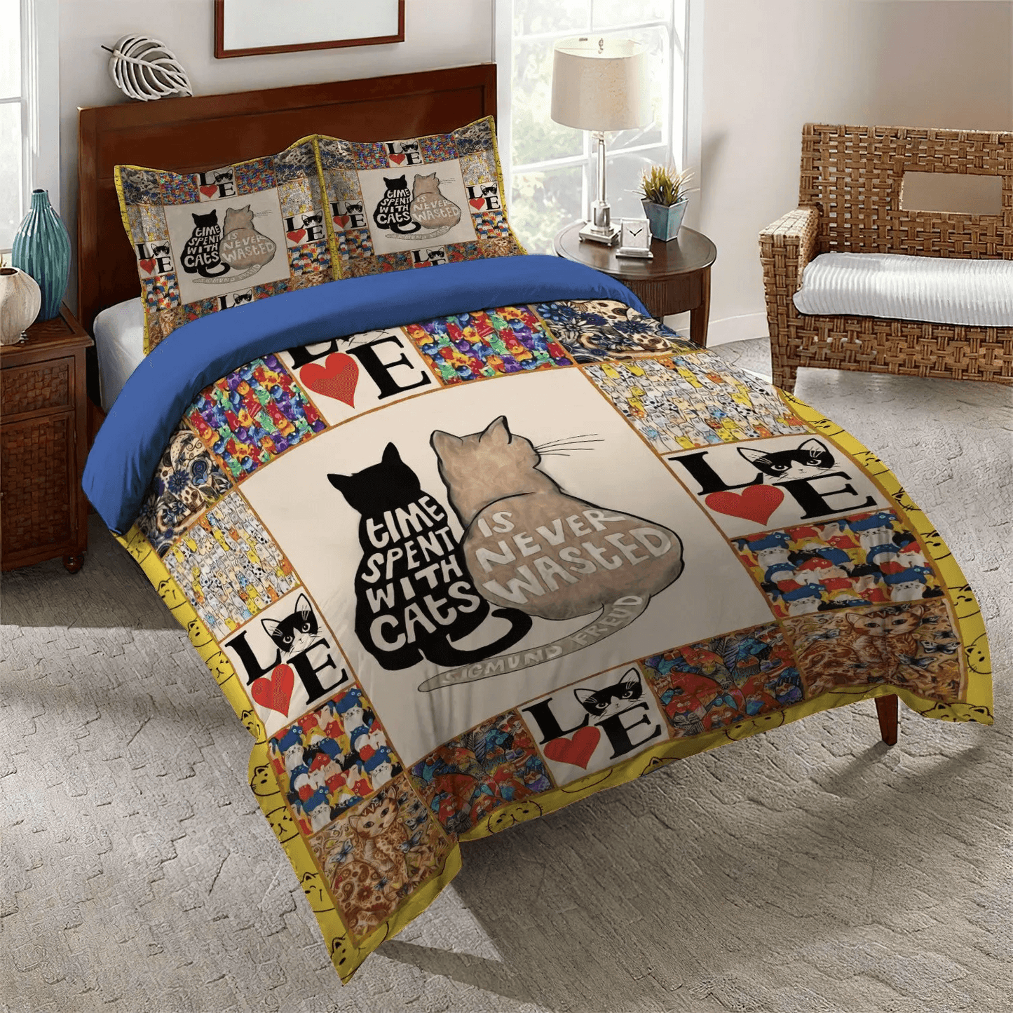 Cat Paw King Size Bedding Set, Couple Bedding set, Octopus Couple Soft Duvet Cover Set, Cat Couple Cat Bedding Set, Gifts for Couple