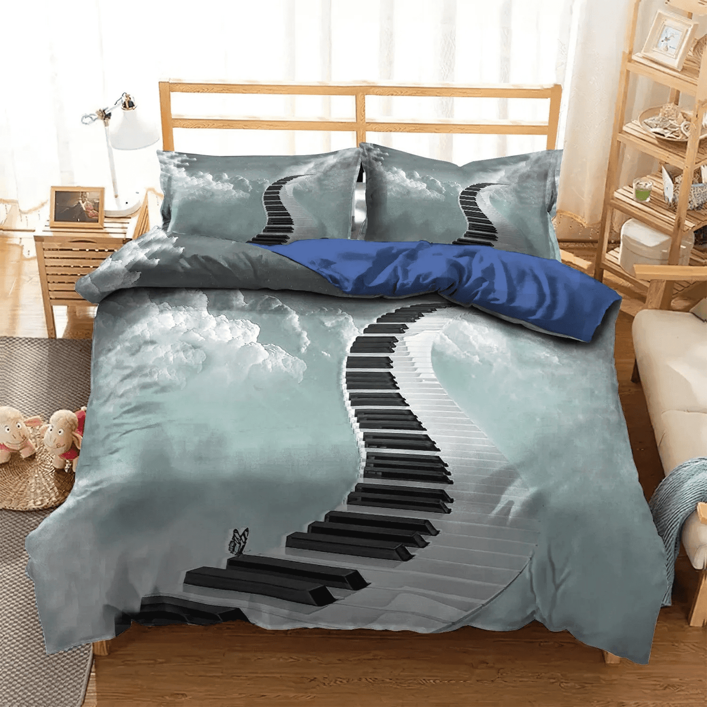 Cat Playing Piano Soft Duvet Cover Set, Piano King Size Bedding Set, Cat Playing Piano Lovers Bedding set, Piano DKN Bedding Set, Gifts for Piano