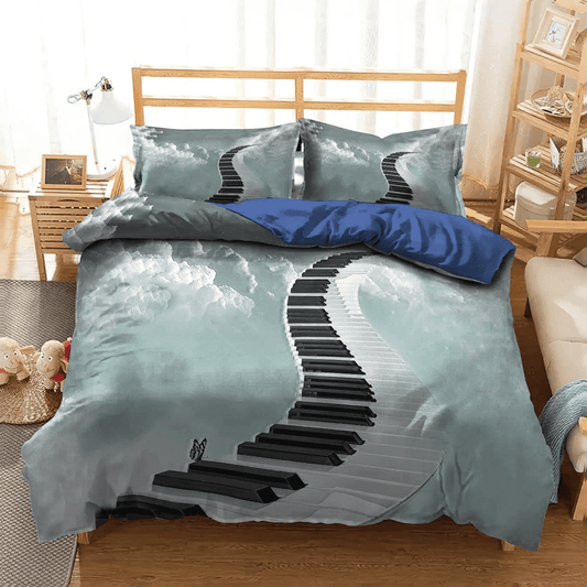 Cat Playing Piano Soft Duvet Cover Set, Piano King Size Bedding Set, Cat Playing Piano Lovers Bedding set, Piano DKN Bedding Set, Gifts for Piano