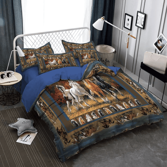 Colorful Horse King Size Bedding Set, Abstract Horse Bedding set, Galloping Horse Soft Duvet Cover Set, Horses Bedding Set, Gifts for Horse