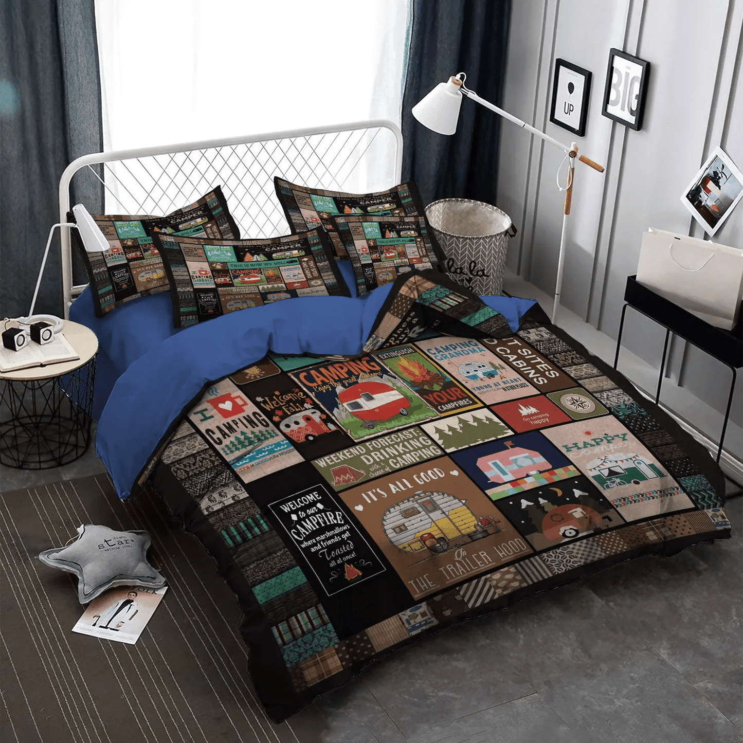 Camping Soft Duvet Cover Set, Family Camping Queen Size Bedding Set, The Sassy Camper Hologra Bedding set, Camping Bedding Set, Gifts for Camping