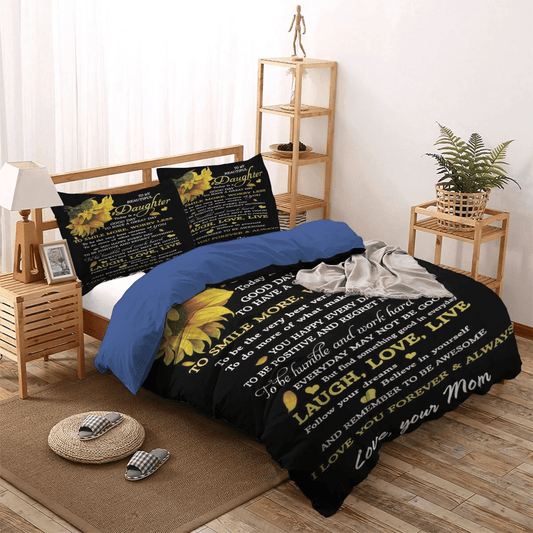 Personalized 3-piece Duvet Cover Bedding Set  Flowers Queen Size Bedding Set, Mother Of Cats Bedding set, Sunflower To My Beautiful Daughter From Mom Bedding Set, Gifts for Daughter