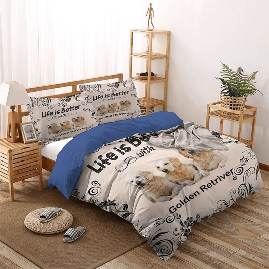 Golden Retriever King Size Bedding Set, Golden Retrieve Mom Soft Duvet Cover Set, Golden Retriever Better Bedding Set, Gifts for Golden Retriever