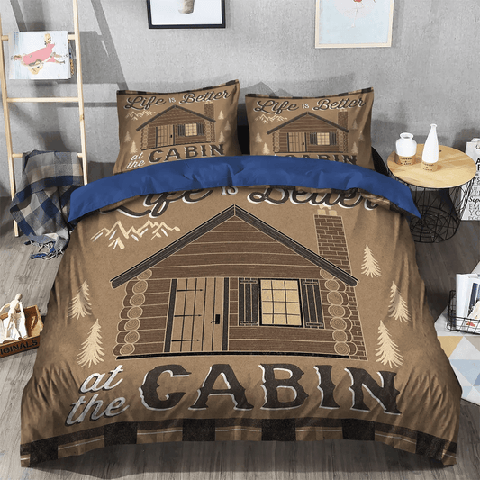 Cabin Queen Size Bedding Set, Blue Cat Lodge Bedding set, Lodge Soft Duvet Cover Set, Cabin Lodge Bedding Set, Gifts for cabin