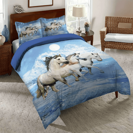 Colorful Horse Soft Duvet Cover Set, Abstract Horse King Size Bedding Set, Mystical White Horses Bedding Set, Gifts for Horse