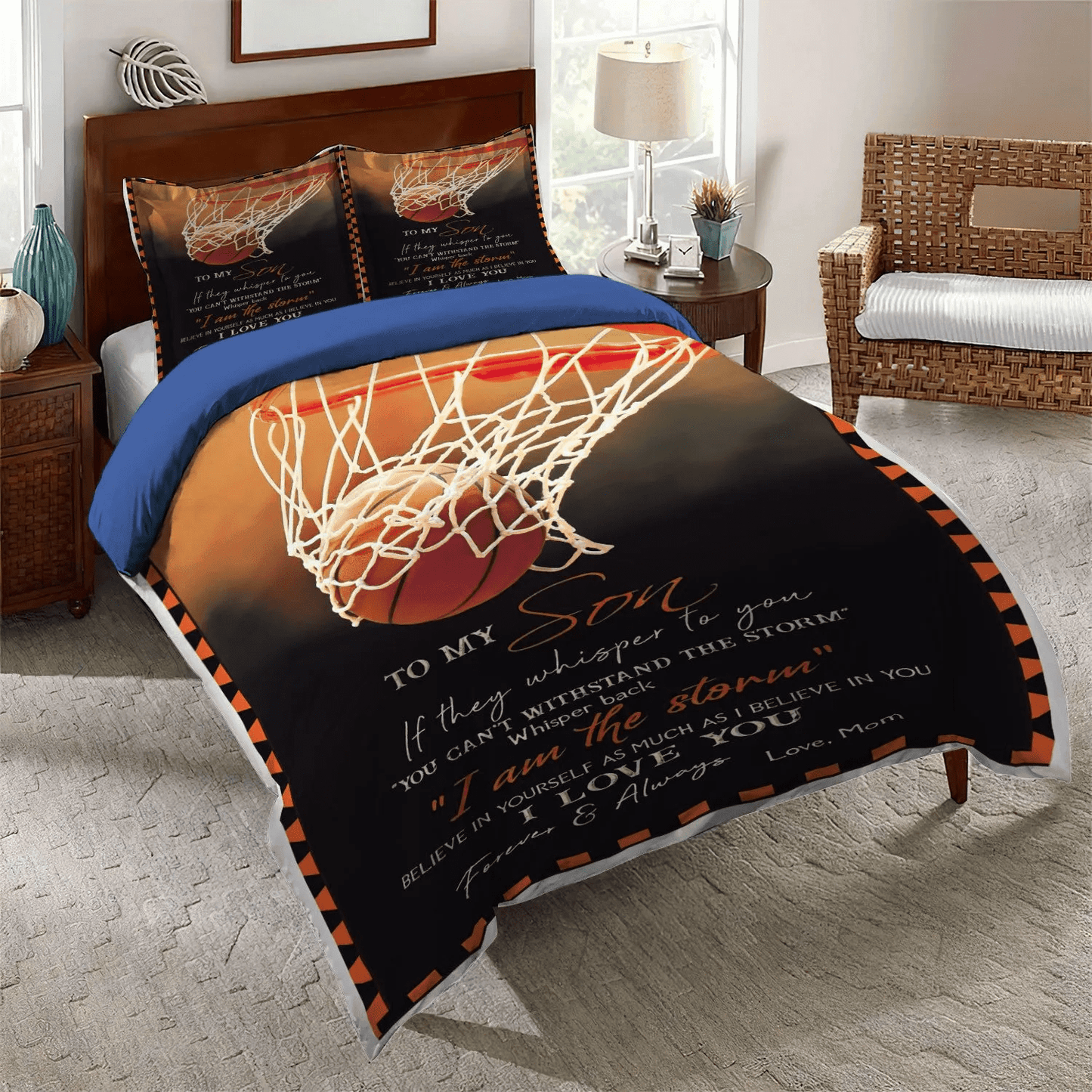 Basketball Player Soft Duvet Cover Set, Son King Size Bedding Set, Basketball To My Son I Love You Bedding Set, Gifts for Basketball