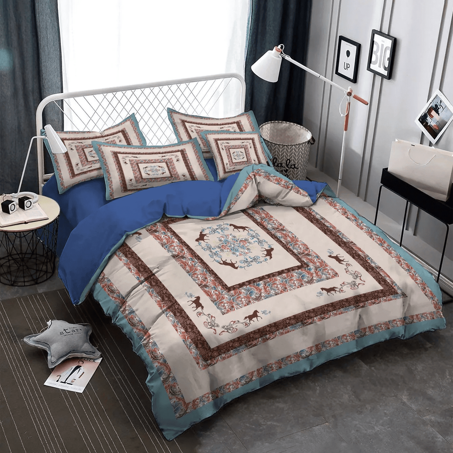 Abstract Horse Soft Duvet Cover Set, Galloping Horse Bedding set, Horse King Size Bedding Set, Rustic Horse DNT Bedding Set, Gifts for Horse