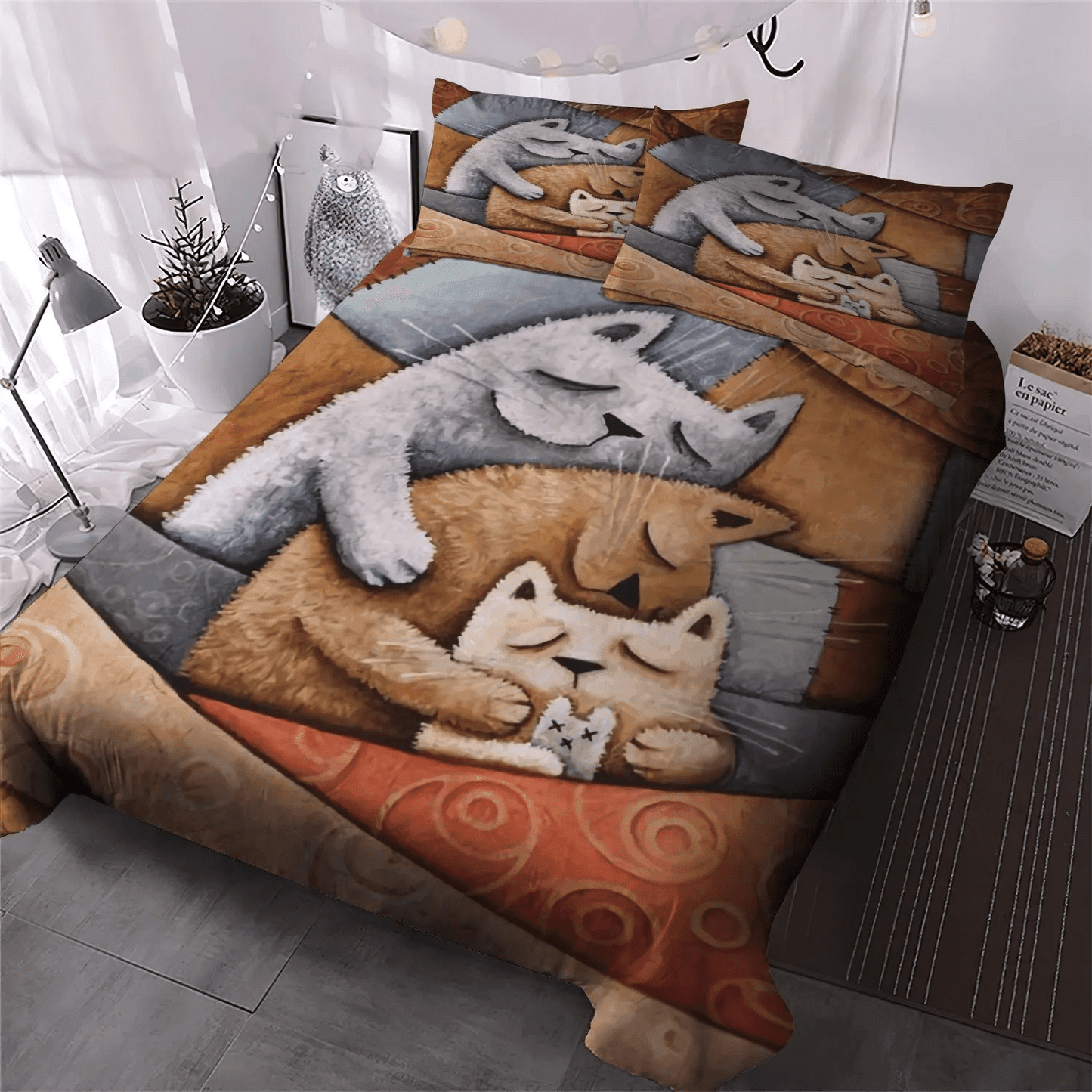 Cat Paw Soft Duvet Cover Set, Cat Bedding set, Cat Tracks King Size Bedding Set, Cats Bedding Set, Gifts for Cat