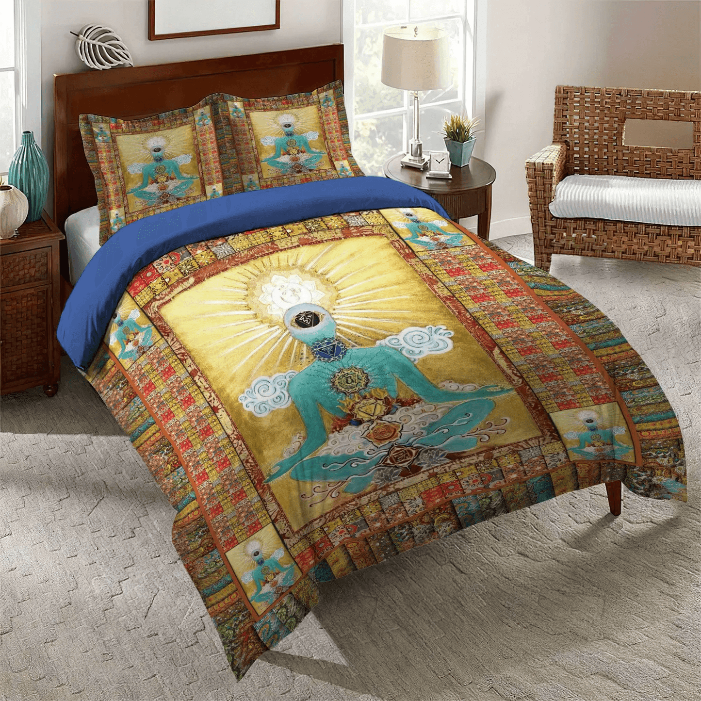 Chakra Soft Duvet Cover Set, Yoga Instructor Queen Size Bedding Set, Chakra Yoga Bedding set, Chakra Yoga Bedding Set, Gifts for Chakra Yoga