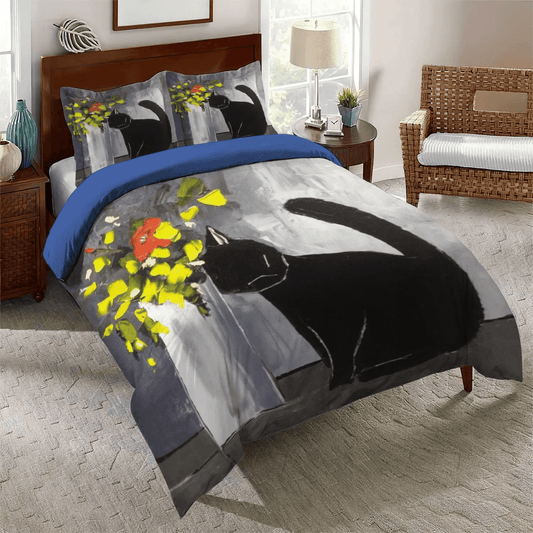 Personalized 3-piece Duvet Cover Bedding Set  Black Cat Nsn Transparent Queen Size Bedding Set, Halloween Black Cat Spiral Bedding set, Black Cat Bedding Set, Gifts for Black Cat