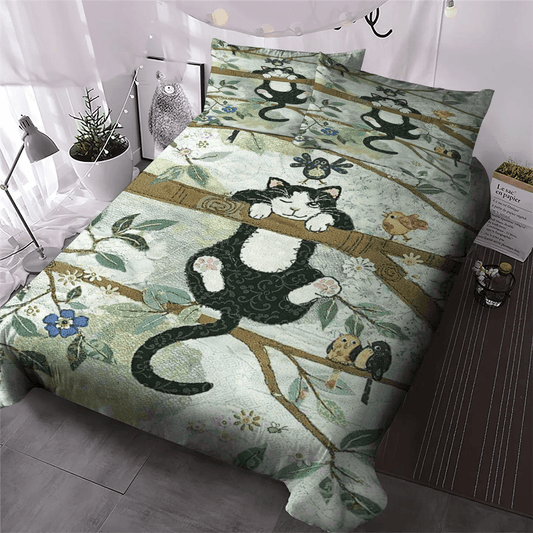 Cat Paw Queen Size Bedding Set, Cat Tracks Soft Duvet Cover Set, Tree Cat Bedding Set, Gifts for Tree