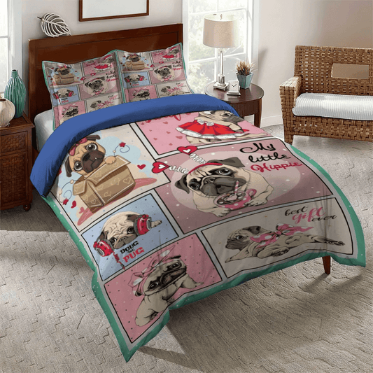 Cute Pug Soft Duvet Cover Set, Funny Pug Dog King Size Bedding Set, Pug Lover Queen Size Bedding Set, Pug Dog Bedding Set, Gifts for Dog
