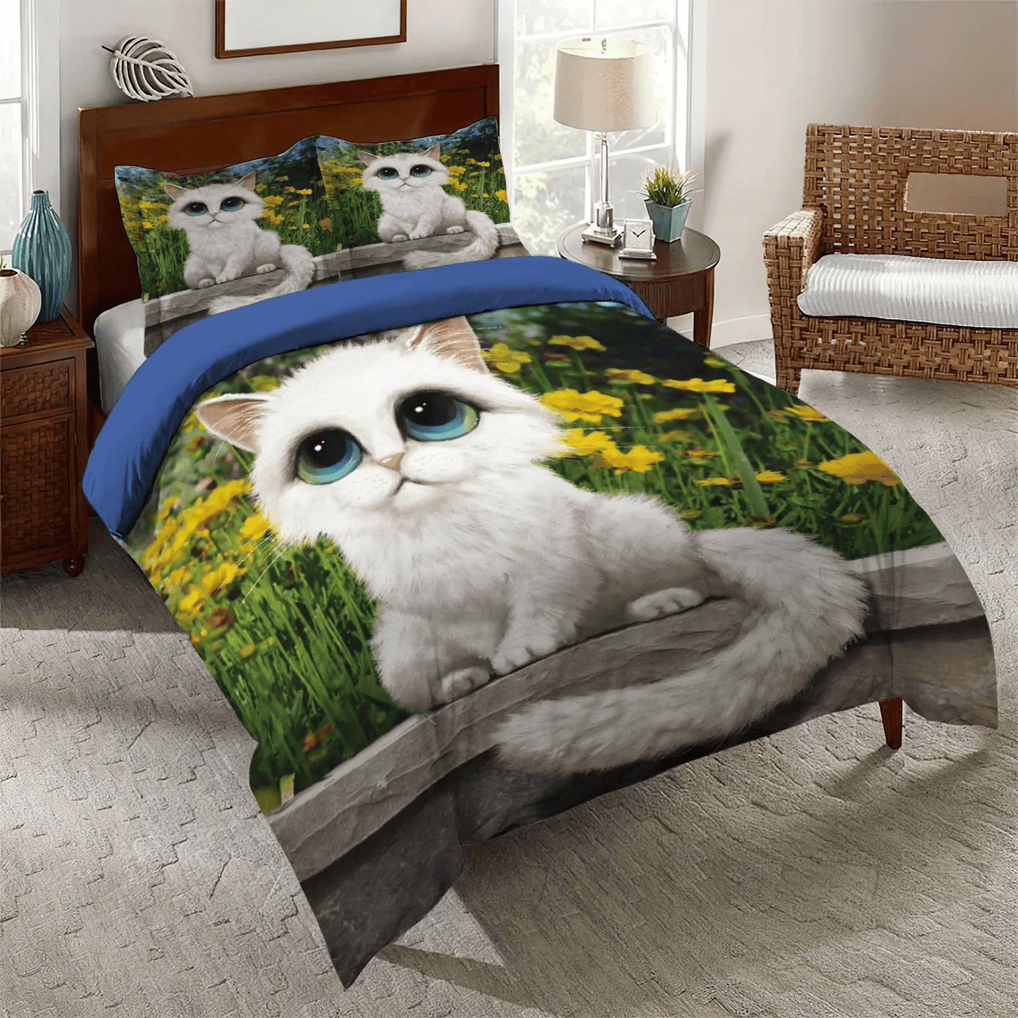 Cat Tracks Soft Duvet Cover Set, Cat Queen Size Bedding Set, Persian Calligraphy Bedding set, Persian Cat Cute Kittens Bedding Set, Gifts for Persian