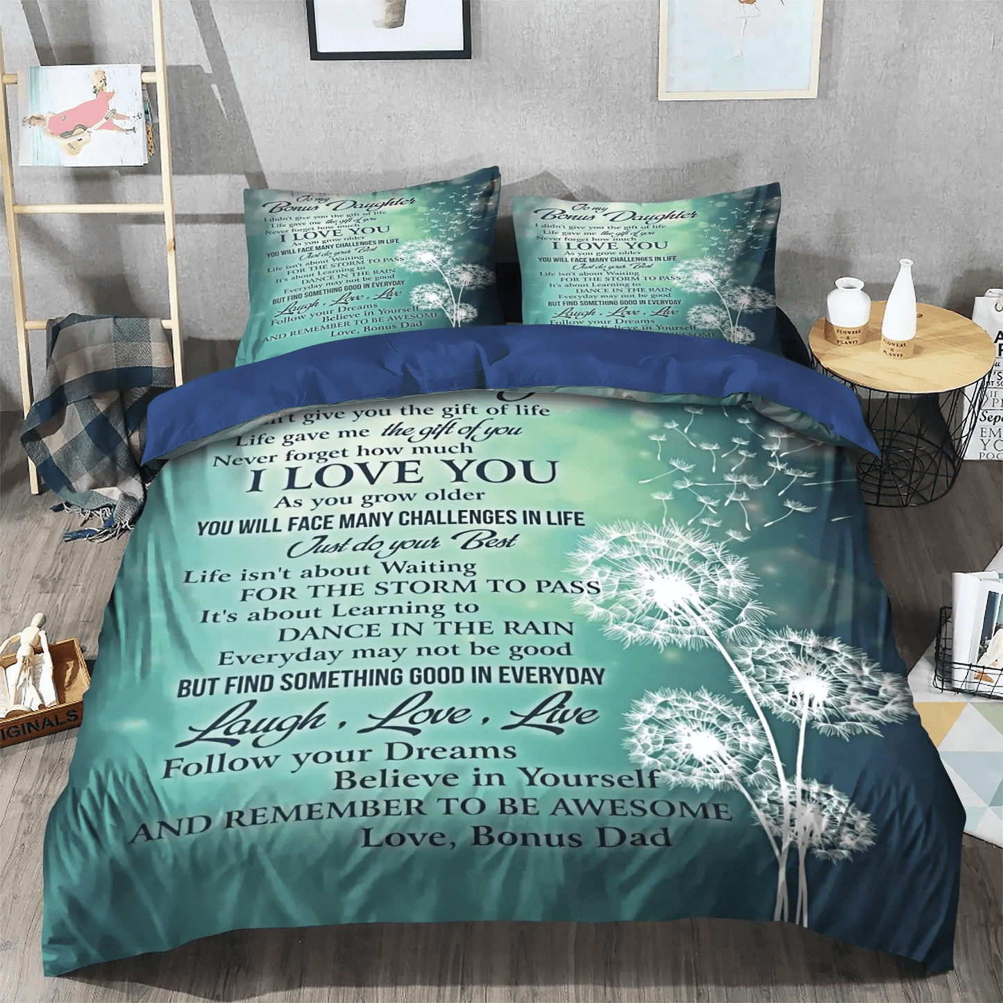 Dandelion Soft Duvet Cover Set, Bonus Daughter From Bonus Dad Dandelion Bedding Set, Gifts for Father