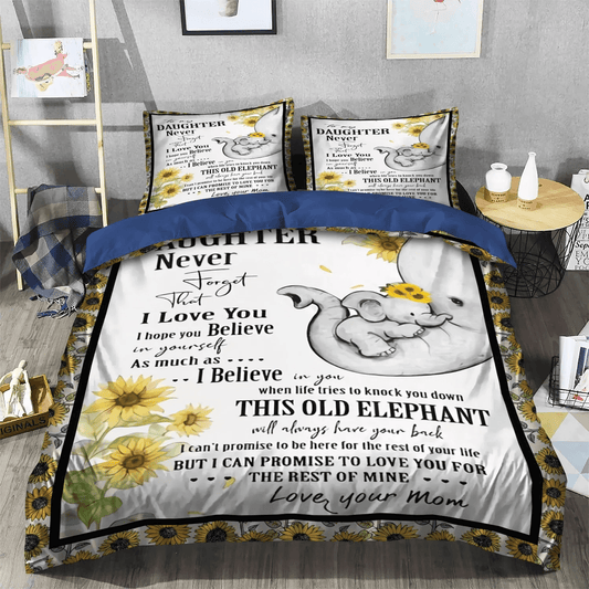 Giraffes Make My Daughter Happy Soft Duvet Cover Set, Mother Mother Bedding set, Elephant Mom To Daughter Sunflower Bedding Set, Gifts for Daughter