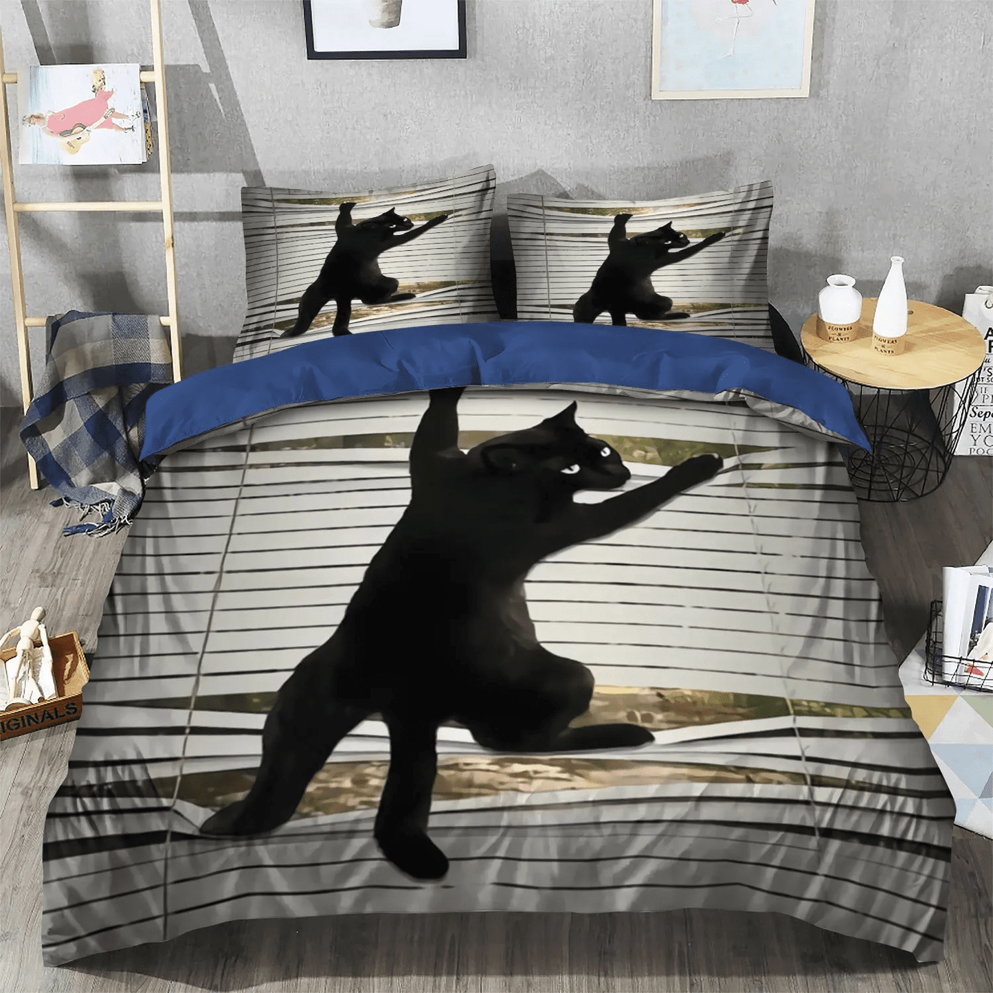 Halloween Black Cat Spiral Soft Duvet Cover Set, Black Cat Nsn Transparent Bedding set, Black Cat Crazy Bedding Set, Gifts for Black Cat