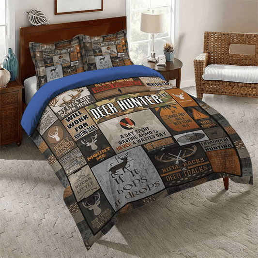 Funny Hunting Queen Size Bedding Set, American Flag Deer Hunting Soft Duvet Cover Set, Hunting Bedding set, Hunting Bedding Set, Gifts for Hunting