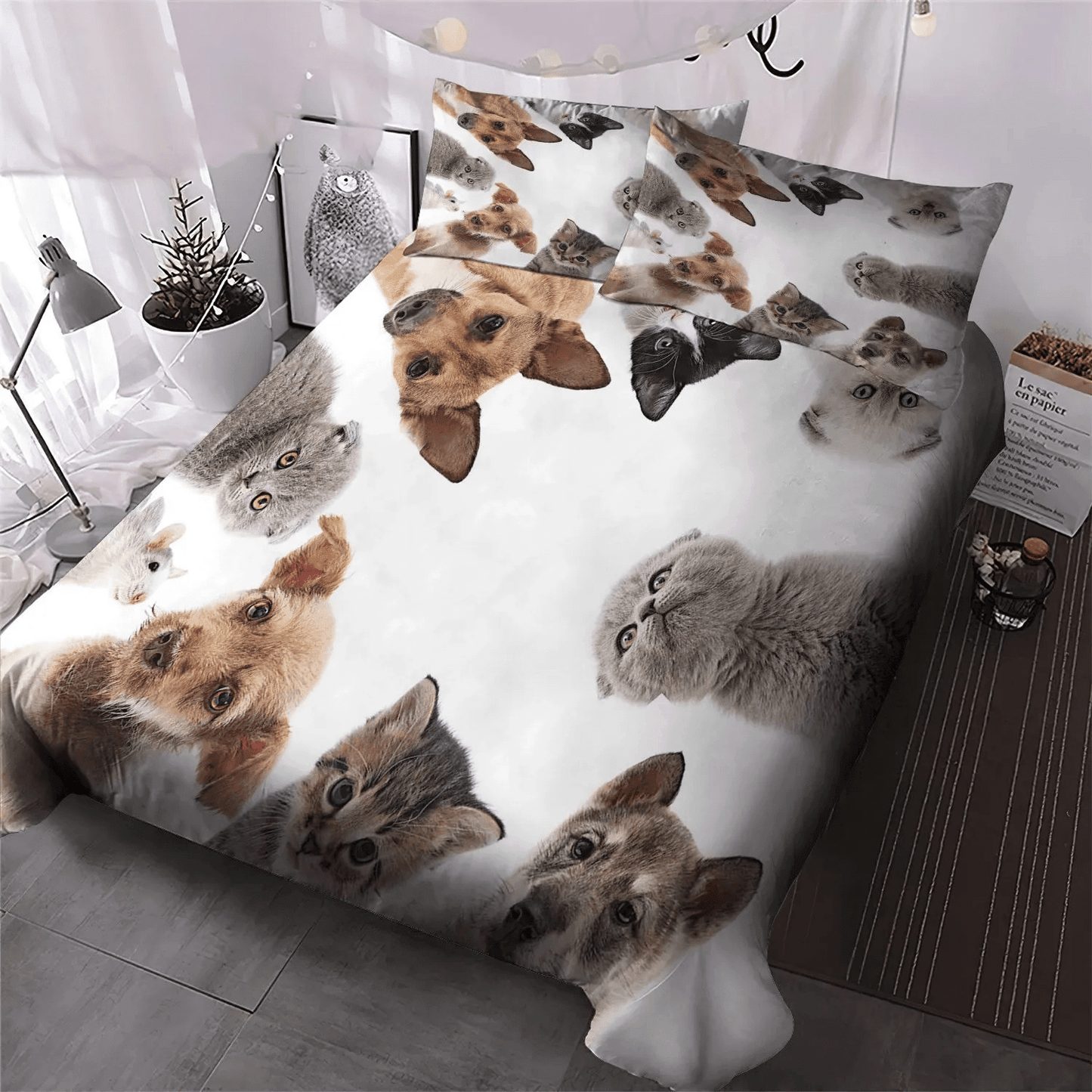 Animal Collection Bedding set, Doggo Queen Size Bedding Set, Racing Animal Soft Duvet Cover Set, Dog Cat Animals Bedding Set, Gifts for Cat