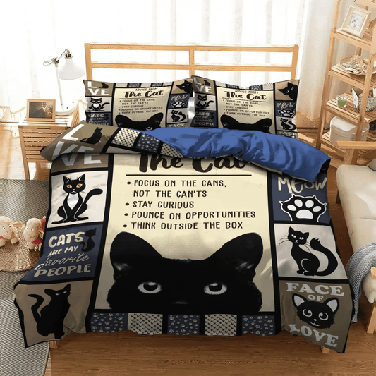 Black Cat King Size Bedding Set, Black Cat Foals Soft Duvet Cover Set, Happy Black Cat Bedding set, Happy Black Cat Bed Sheets, Gifts for Black Cat