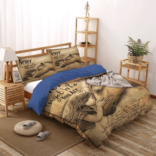 Galloping Horse Soft Duvet Cover Set, Abstract Horse Queen Size Bedding Set, Horse And Girl Never Forget Bedding Set, Gifts for Horse