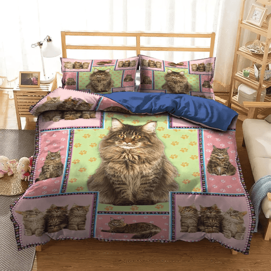 Cat Paw Queen Size Bedding Set, Pink Panda Bedding set, Cat Tracks Soft Duvet Cover Set, Pink Cat Bedding Set, Gifts for Pink