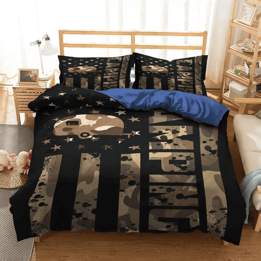 American Bedding set, Breast Cancer Camo Soft Duvet Cover Set, Camo American Us Flag Camping Bedding Set, Gifts for American