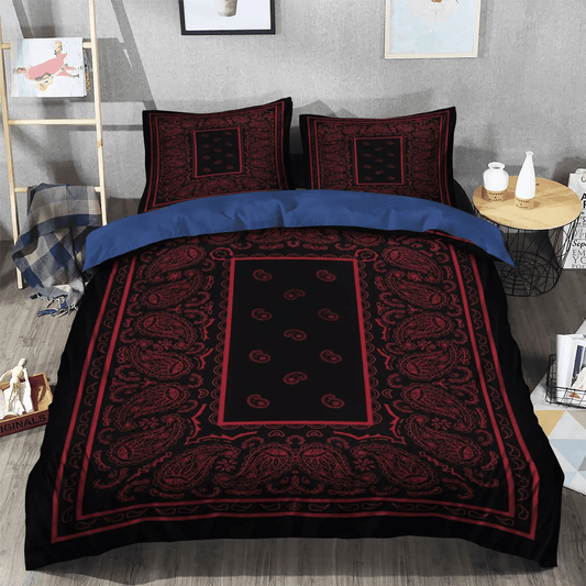 Girls Horse Bandana Queen Size Bedding Set, Bandana Soft Duvet Cover Set, Ultra Plush Black With Red Bandana Bedding Set, Gifts for Red