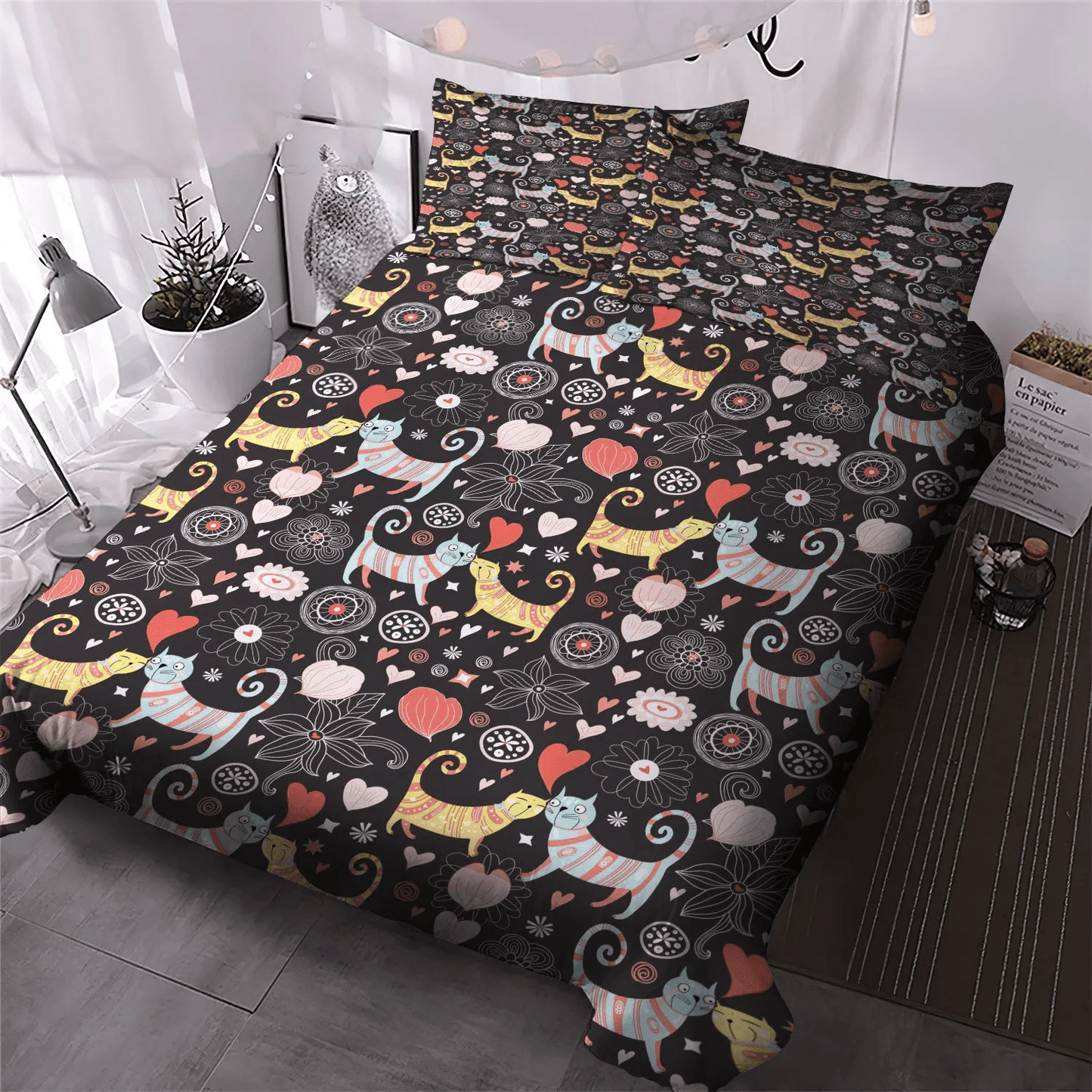Cat Paw King Size Bedding Set, Cat Soft Duvet Cover Set, Cat Tracks Queen Size Bedding Set, Cat Bedding Set, Gifts for Cat