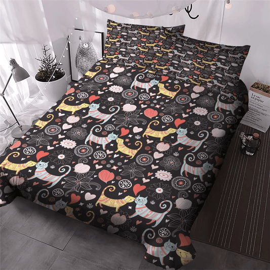 Cat Paw King Size Bedding Set, Cat Soft Duvet Cover Set, Cat Tracks Queen Size Bedding Set, Cat Bedding Set, Gifts for Cat