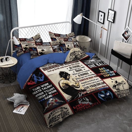 Grandmother Soft Duvet Cover Set, Wrestling Queen Size Bedding Set, My Wrestling Love Grandma Bedding Set, Gifts for Grandmother