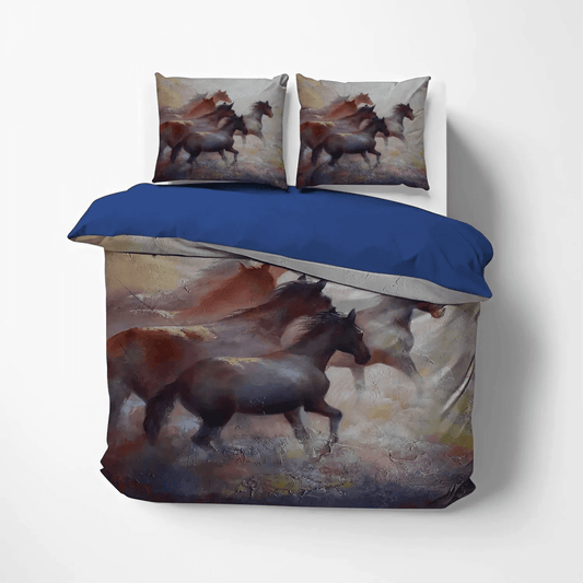 Colorful Horse Bedding set, Galloping Horse Soft Duvet Cover Set, Horse In Motion King Size Bedding Set, Horse Bedding Set, Gifts for Horse